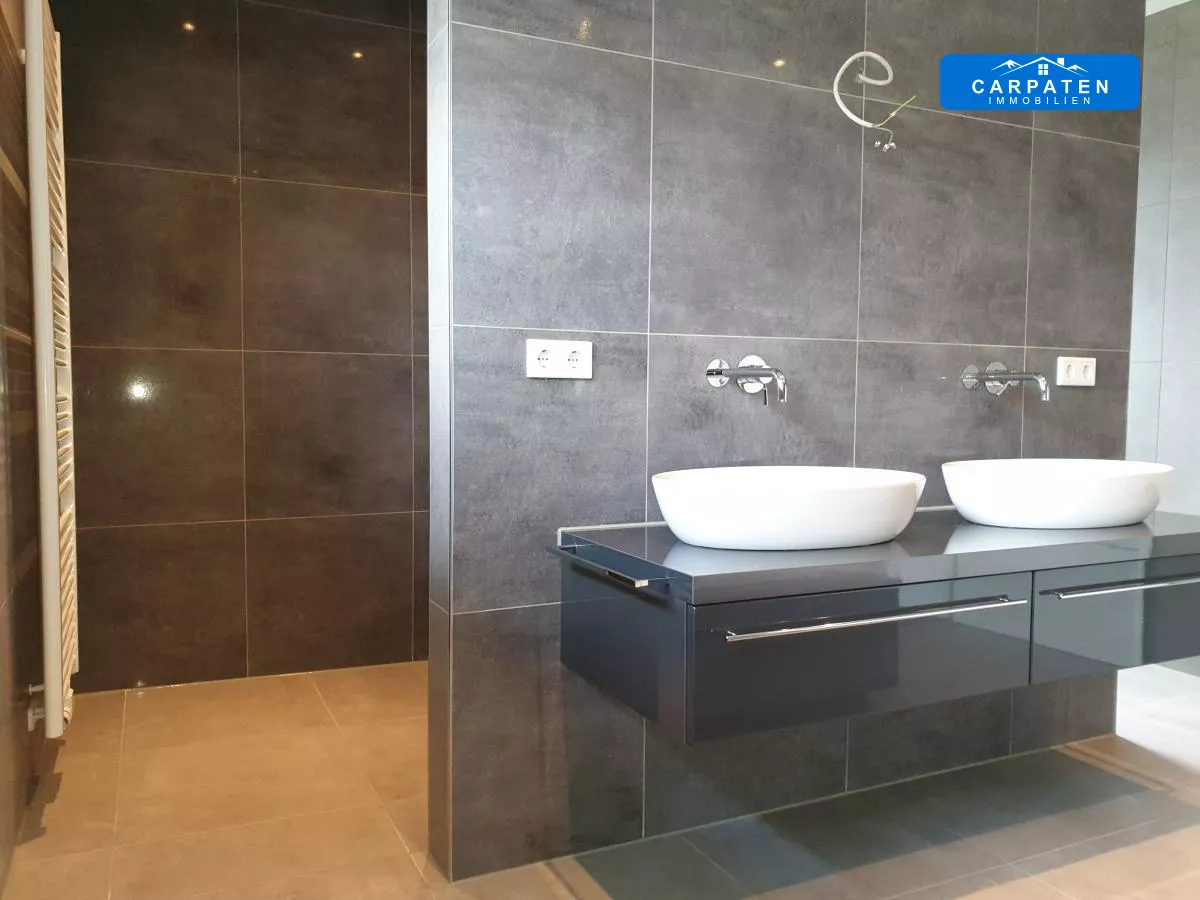 Ansicht Waschbecken und Dusche